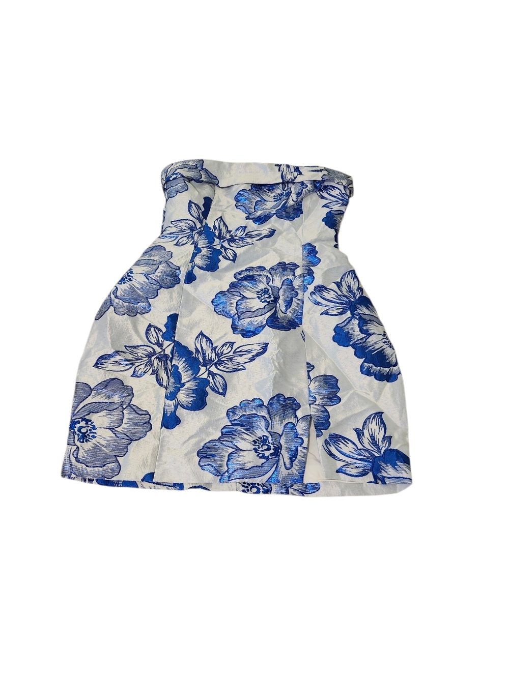 Runway Skye Strapless White Dress with Blue Floral Embroidery - S Party Prom